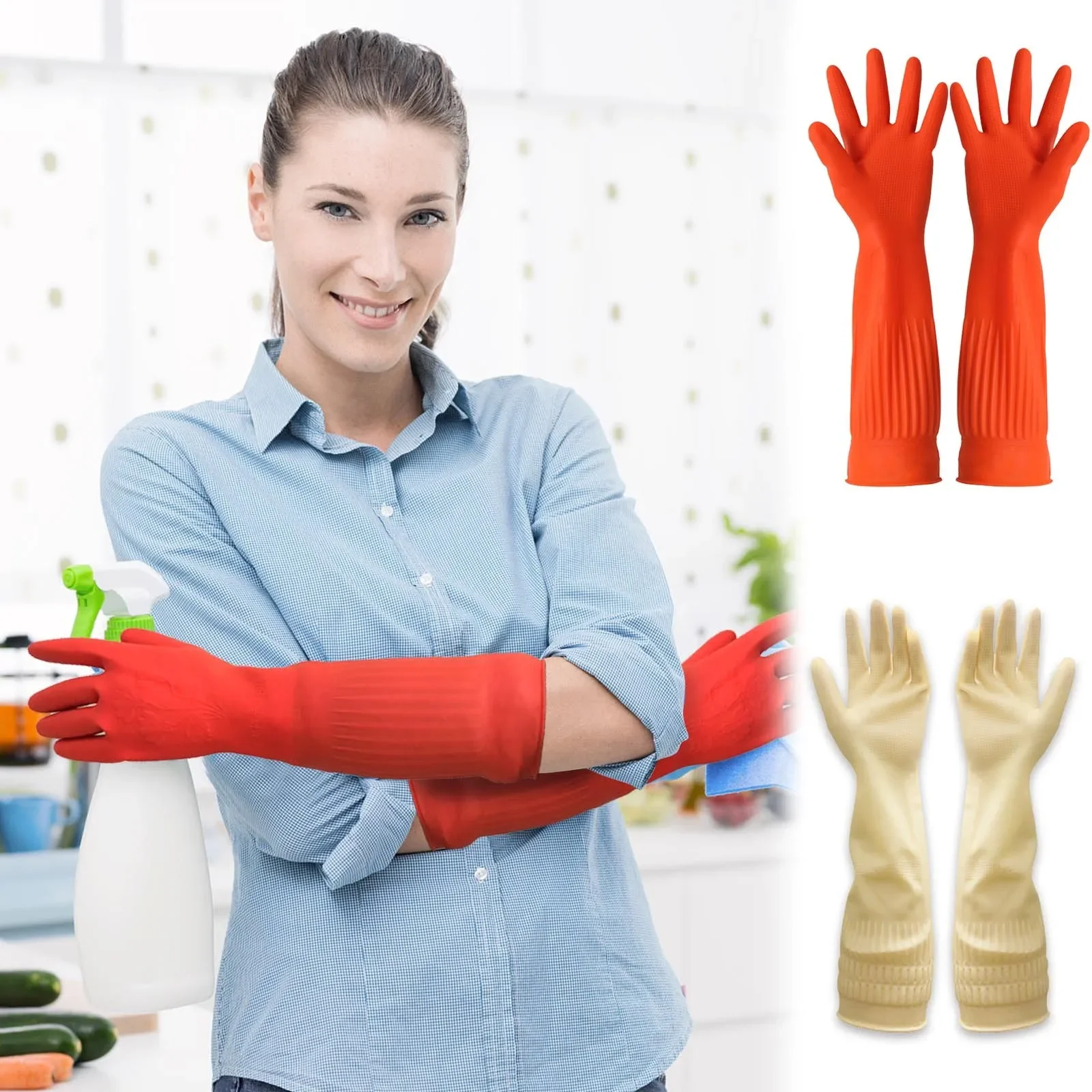 1Pair Lengthen Dishwashing Cleaning Gloves Silicone Rubber Dish Washing Glove for Household Scrubber Kitchen Clean Tool