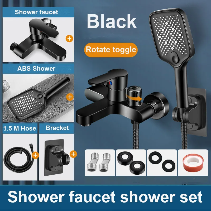 สีดําห้องน้ําก๊อกน้ําทองเหลืองแตะร้อนเย็นอุปกรณ์ห้องน้ําผสมวาล์วผสมอ่างอาบน้ําก๊อกน้ําชุด 1