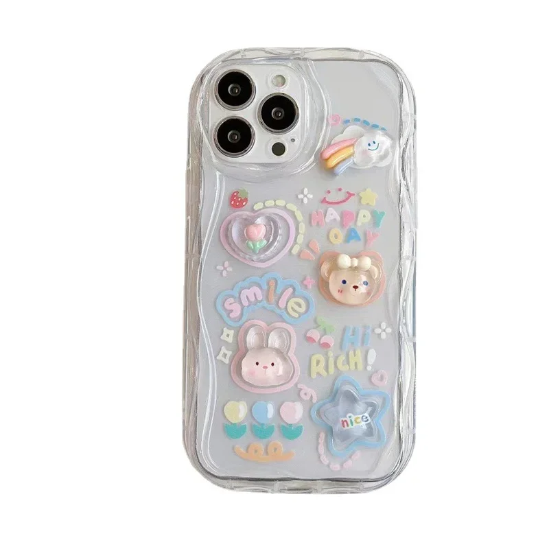Korean 3D Bear Hang Phone Chain Lanyard Clear Soft Case For