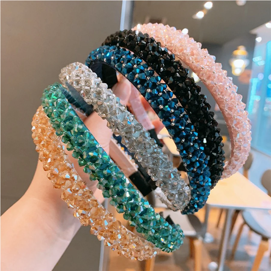 Rhinestone Luxury Hair Hoops For Women Crystal Shiny Headbands Girls Korean Hair Accessories Bezel Hair Bands Fashion Hoops Band