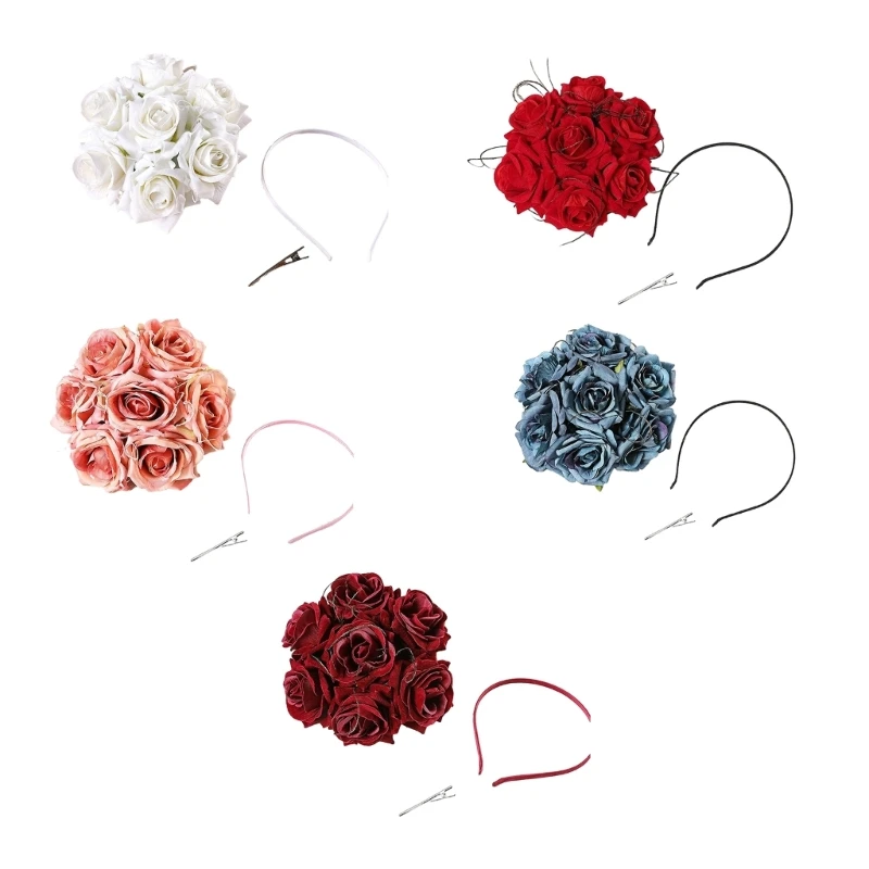 

Simulation Rose Flower Headband for Women Fascinator Hat Bridal Wedding Party Headpiece Vintage Floral Hairpin Dropship