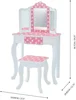 Kids Princess Gisele Polka Dot Print 2-Piece Kids Wooden Play Vanity Set with Vanity Table, Tri-Fold Mirror, Storage Dra 4
