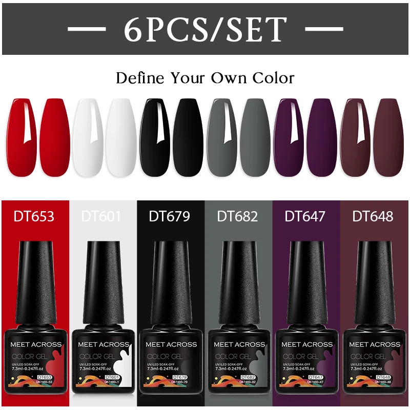 MEET ACROSS 6Pcs/Set 7.3ml Dark Purple Series Gel Nail Polish Autumn Semi Permanent Nail Art UV Gel Varnish Nail Supplies 4