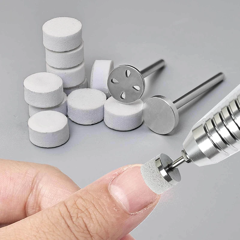 50개 10mm 자가 접착식 교체 가능한 스펀지 버핑 패드 스테인리스 디스크 페디큐어 폴리시 액세서리