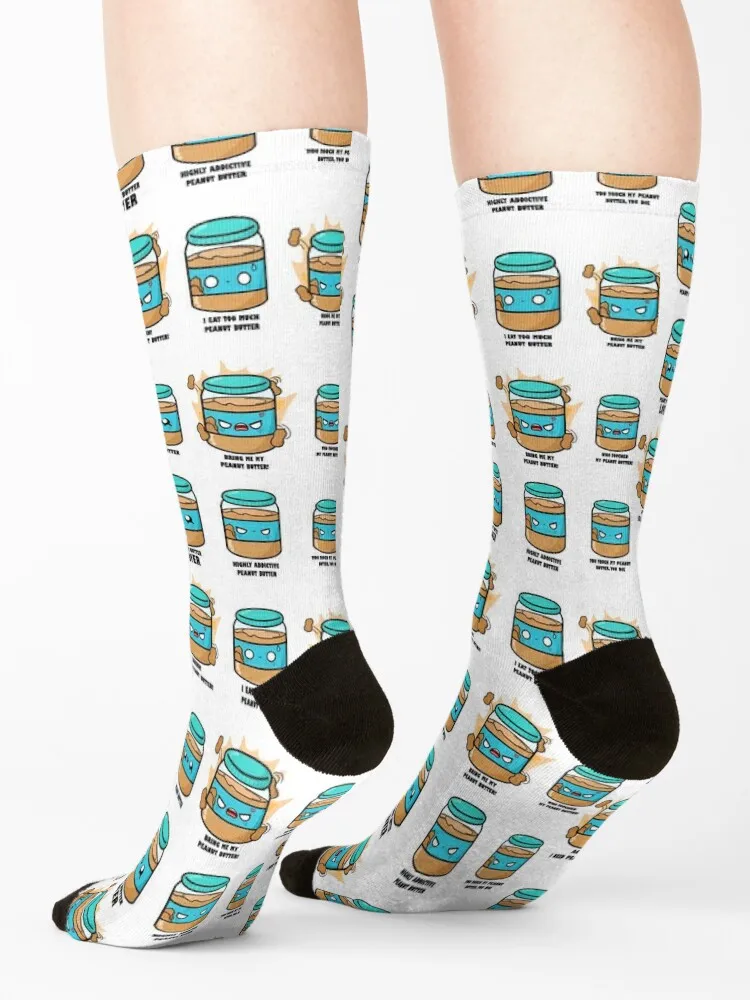 Cute Cartoon Peanut Butter || Breakfast || Kawaii Socks Hiking boots happy sheer Men Socks Women's