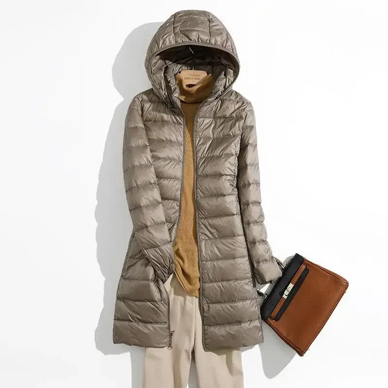 

Hooded Down Jacket Winter Lightweight White Duck for Women's Coat Long Warm Large Size Puffer F176
