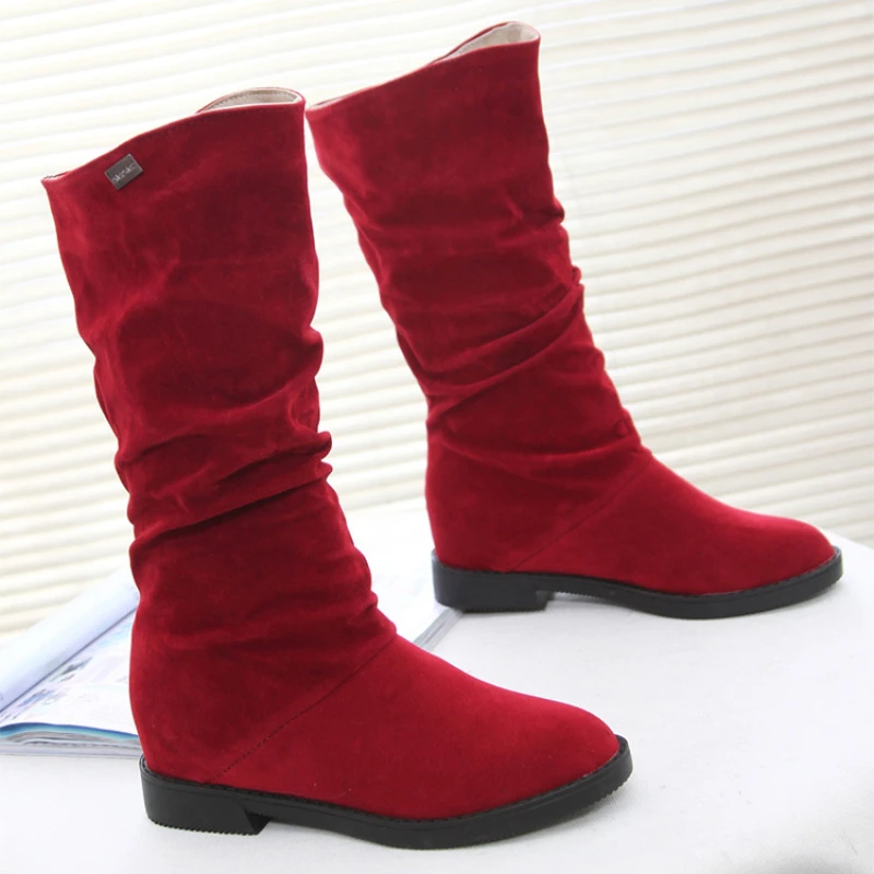 Women's Boots Winter New European American Fashion Frosted Mid-calf Women's Boots Low Heel Plus Velvet Knight Boots for Women