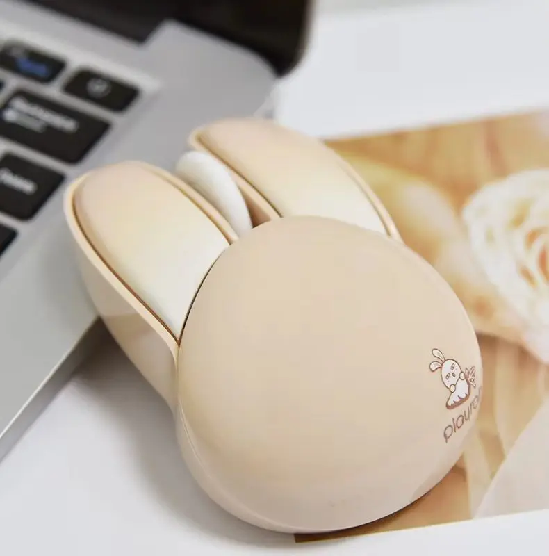 소녀들을 위한 귀여운 작은 토끼 2.4G 무선 USB 마우스, 소녀용 맥북 노트북 사무실용 무소음 인체공학적 디자인 광학 마우스