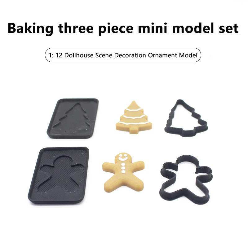 3PCS 1/12 Scale Miniature Human Gingerbread Man Christmas Baking Dollhouse Mini Cookie Mold Pretend Kitchen Food Toy