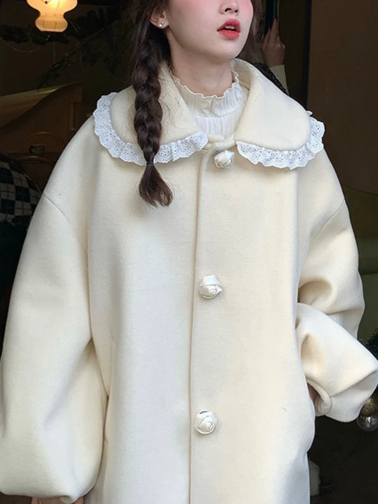 Lutra Jump - Kawaii Plaid Cream Print Doll-Style Coat