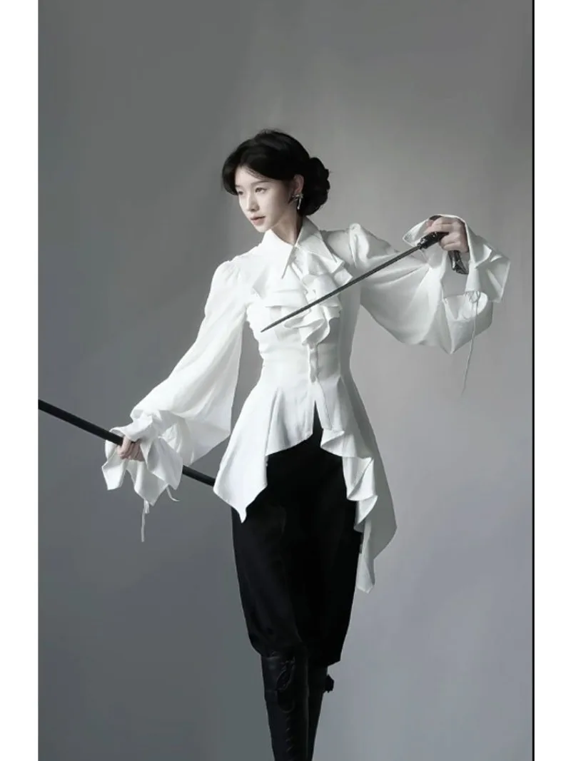 รูปสินค้า Gothic Lolita Blouse - Elegant Slim Fit White Dress