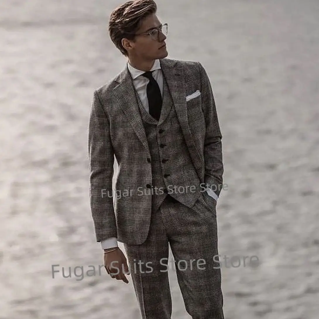 

Retro Classic Wedding Suits For Men Slim Fit Notched Lapel Groom Tuxedos Dinner 3 Pieces Sets Business Male Blazer Costume Homme