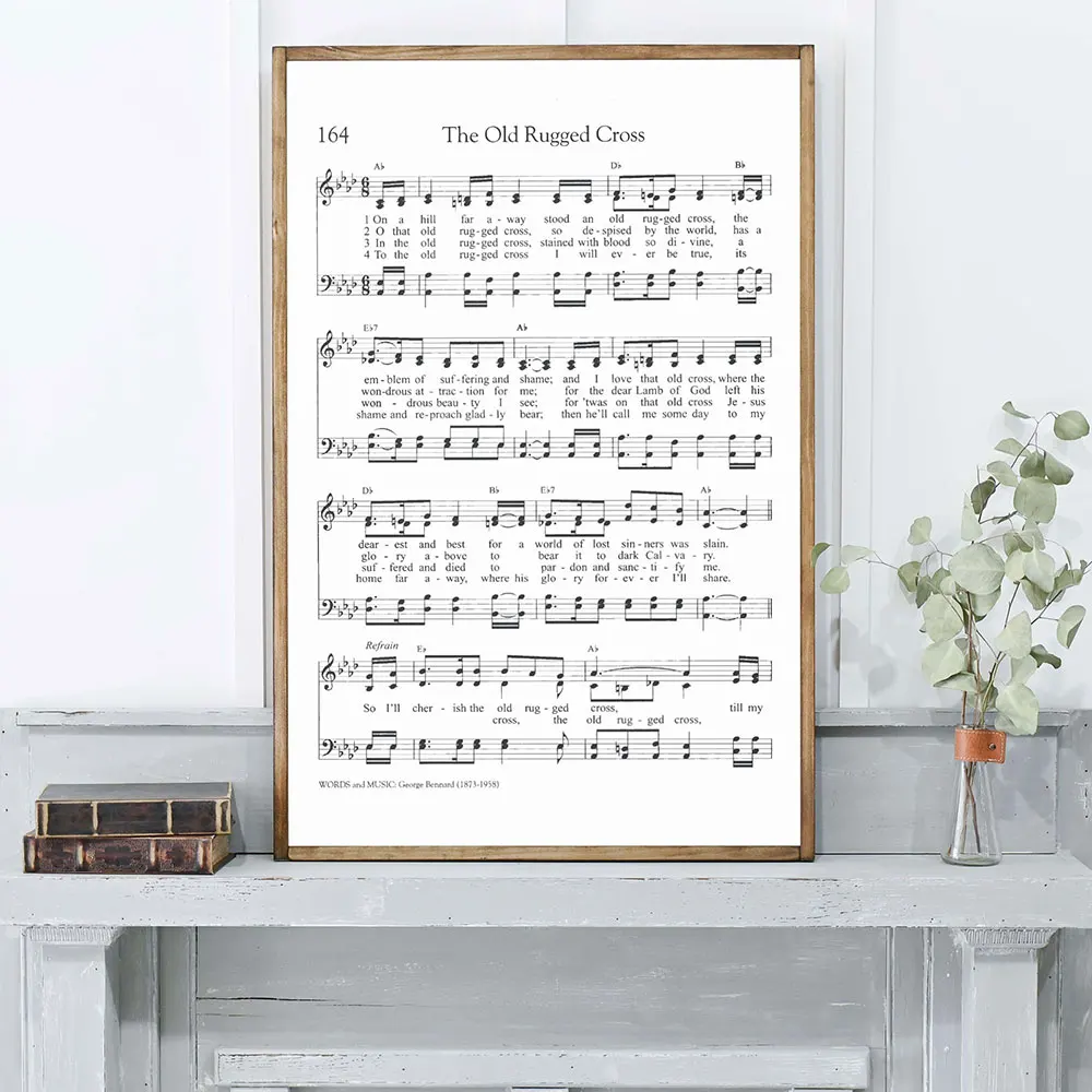 

The Old Rugged Cross Wall Art Canvas Painting Music Poster And Print Vintage Hymnal Wood Picture for Room Home Corridor Decor