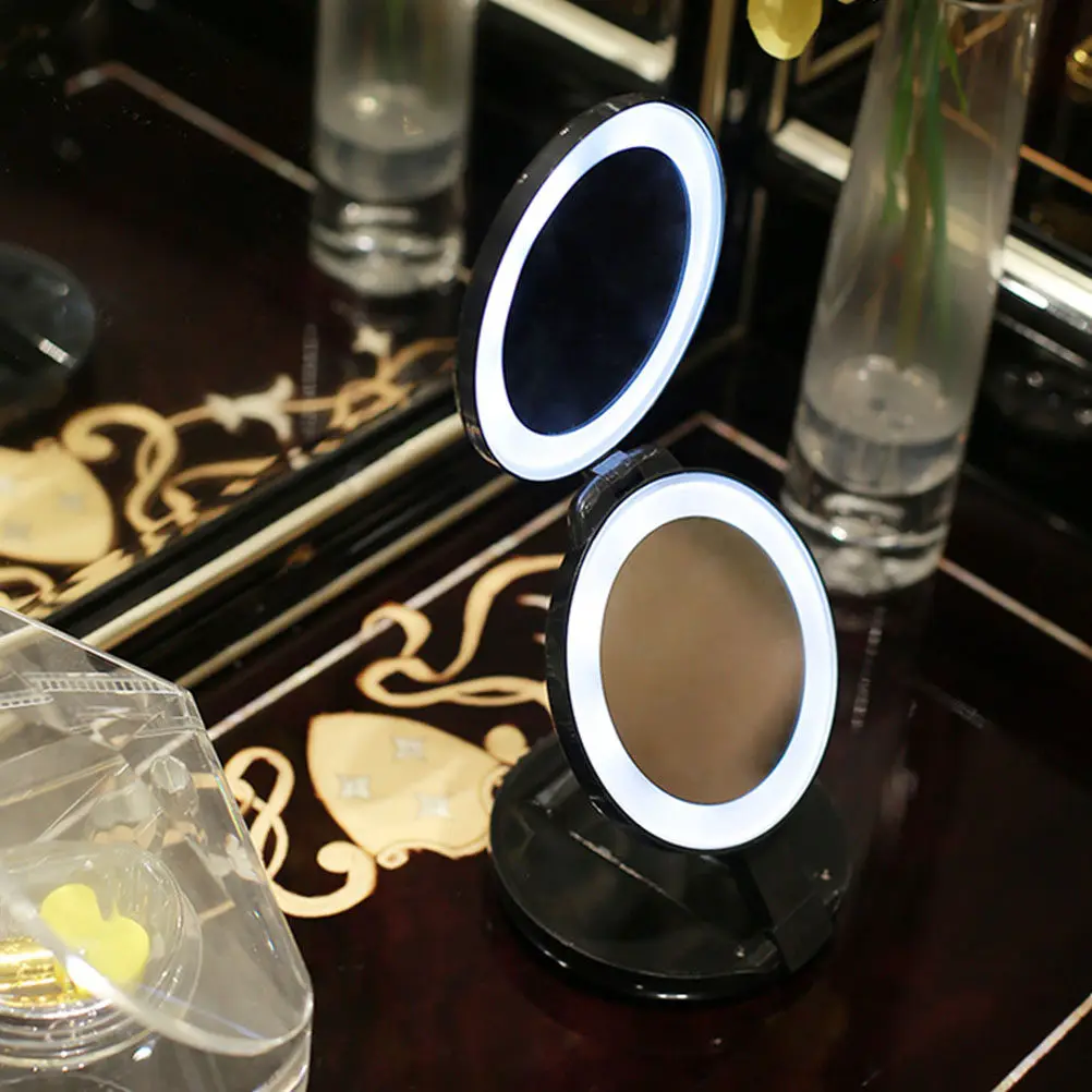 1Pcs 접이식 메이크업 거울 소형 양면 접이식 여행용 확대 미니 포켓 거울 여성용 LED 라이트