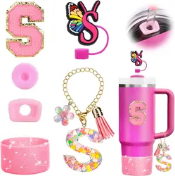 6-Piece Tumbler Decoration and Accessory Set with Straw Cover and Stickers (S)