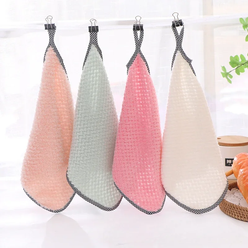 5pcs Small hand towel 25*25cm pineapple hanging kitchen cleaning towel handkerchief coral velvet washing cleaning