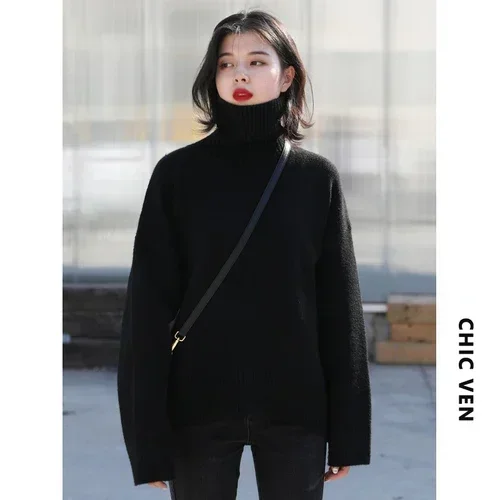thumbnail image 1 of Suéter coreano CHIC VEN para mujer, suéteres holgados de cuello alto, suéter sólido cálido, prendas de punto, tops básicos para mujer, otoño invierno 2022, 1 of 5