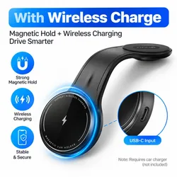 Premium Magnetic Car Phone Holder with 15W Wireless Charging and Flexible Mounting (With Wireless Charge)