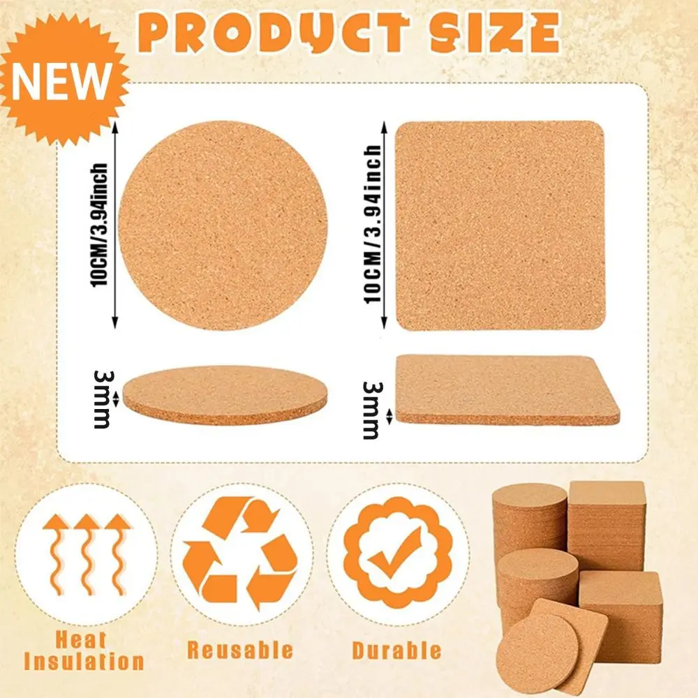 Wooden Coaster Cork Anti Slip Water Cup Mat Square Circular Heat-insulating Insulated Dining Table Mat