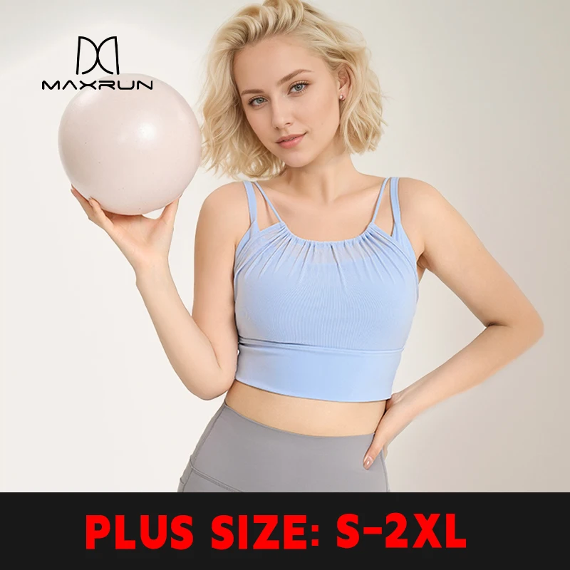 

MaxRunPro Women's Spandex Fixed Shoulder Straps Detachable Chest Pads Gathered Bra Sports Pilates Yoga Tank Top Plus Size S-XXL