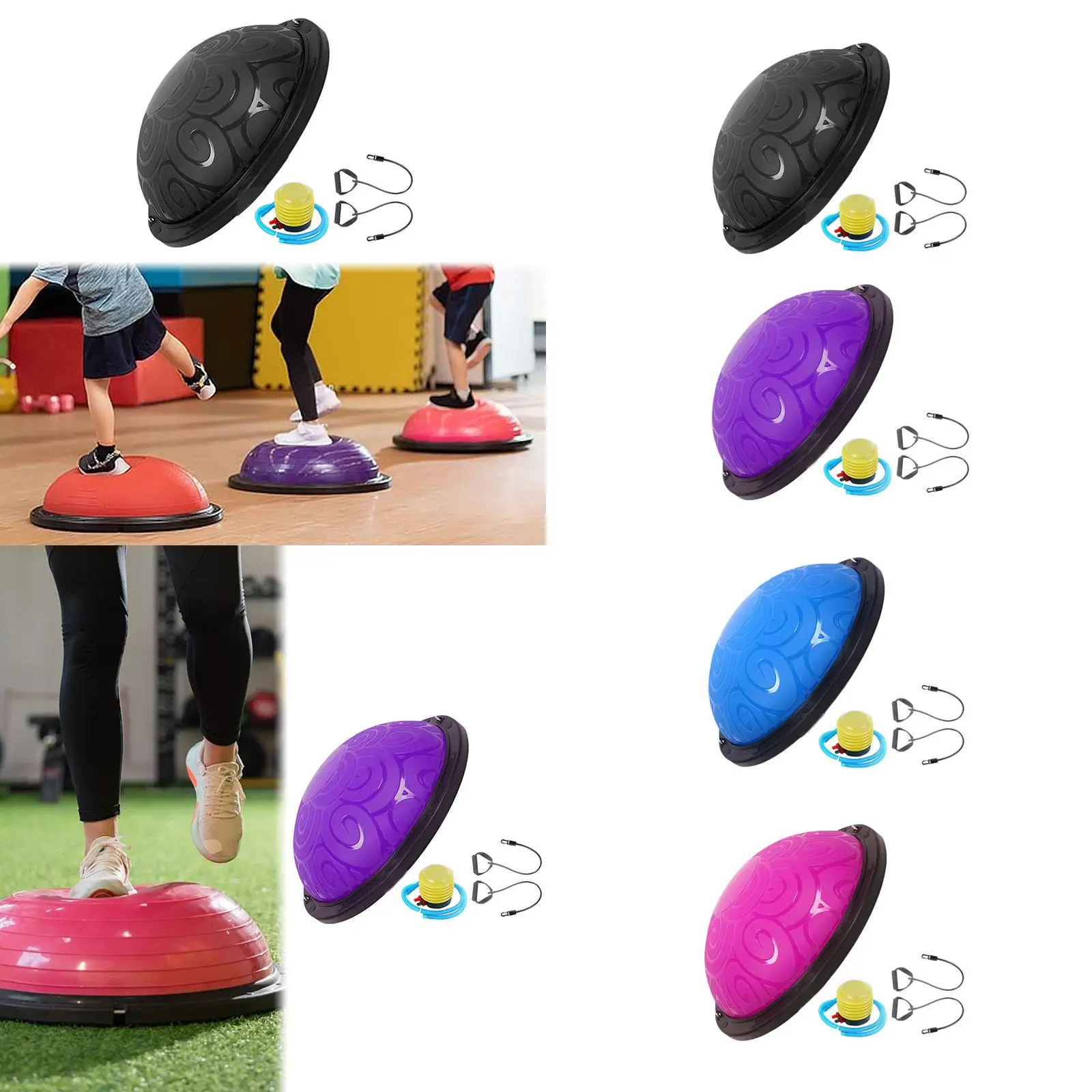 Balance Ball with Resistant Band Strength Training Equipment Half Exercise Ball Exercise Workout Ball for Fitness Yoga Pilates