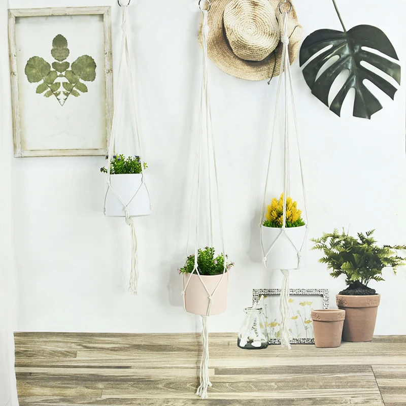 Fioriere Sospese In Macramè Di Iuta – Porta Piante Con Gancio, Decorazione Boho Per Interni/Esterni