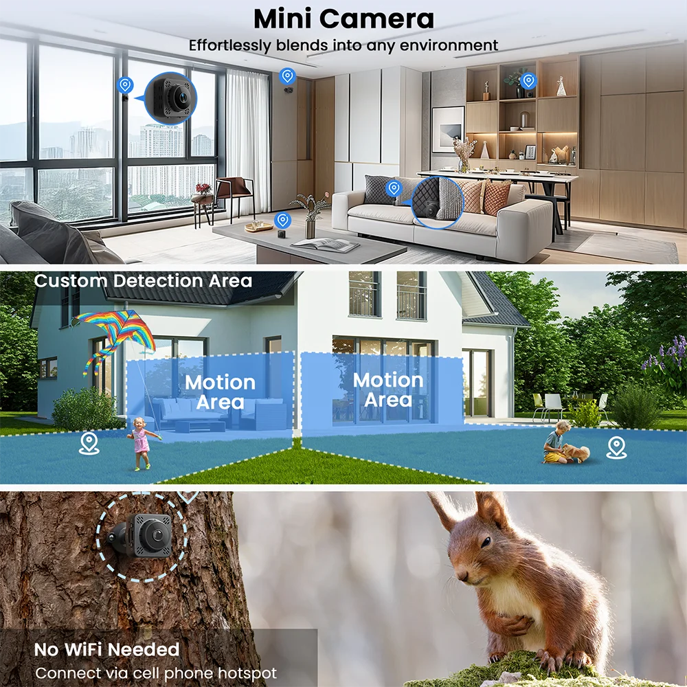 Mini Wifi Nanny Camera Wireless 4K Security Camera WiFi/No WiFi Use Cloud & SD Storage Nanny Pet Baby Monitor with Magnetic Base 6