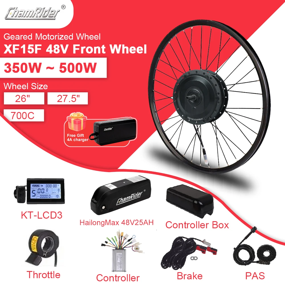 

ChamRider Electric XF15F MXUS 48V25AH Hailong Max Bicycle Battery Conversion Kit 40A BMS 500W Ebike 36V 350W Motor Wheel 1000W