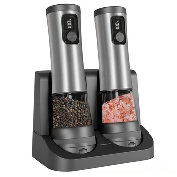 Electric Automatic Salt & Pepper Grinder Set – Rechargeable Base, LED Indicator & Adjustable Coarseness 1