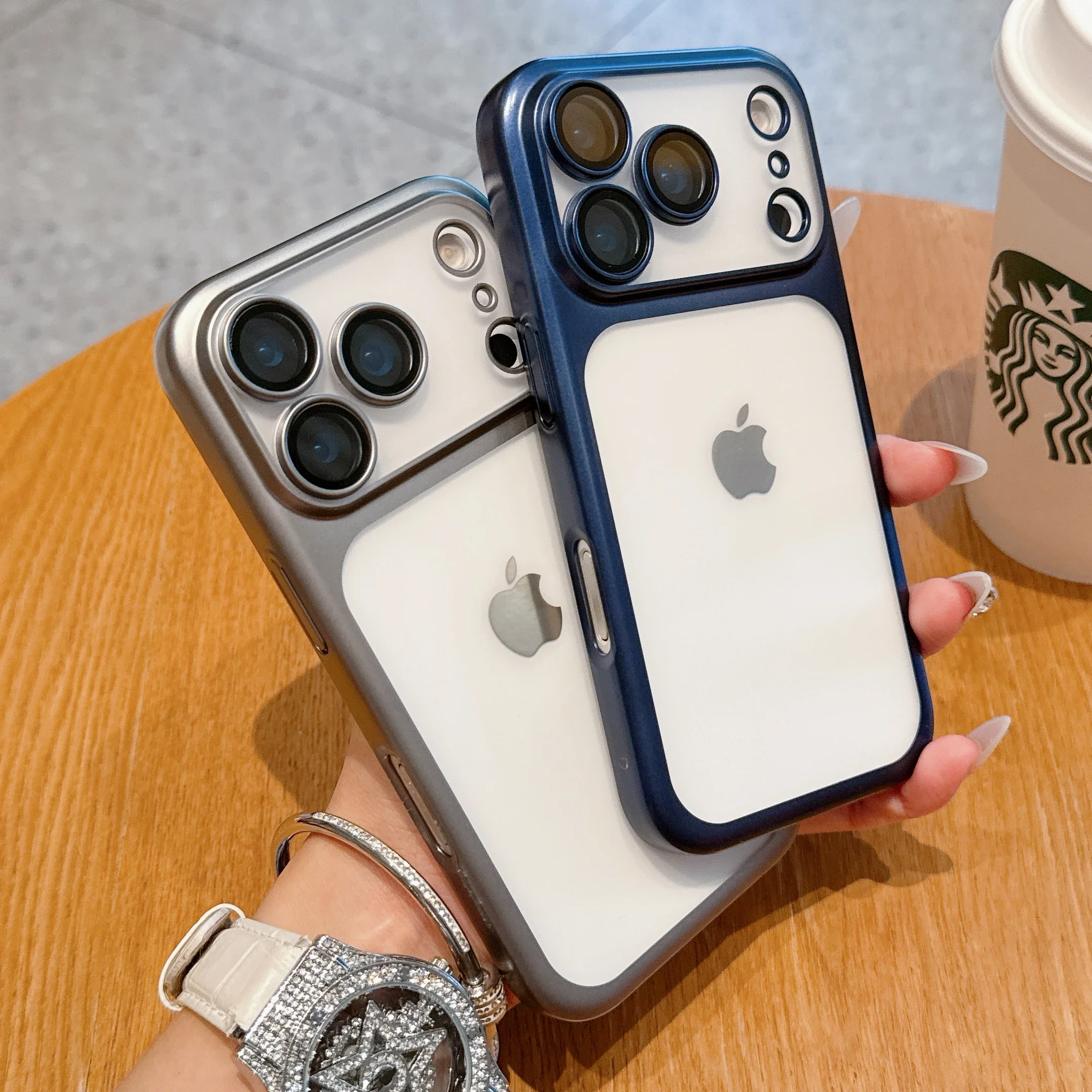 Transparent iPhone 17 Case - Hard Clear Cover with Plating Frame  Lens Film Protection