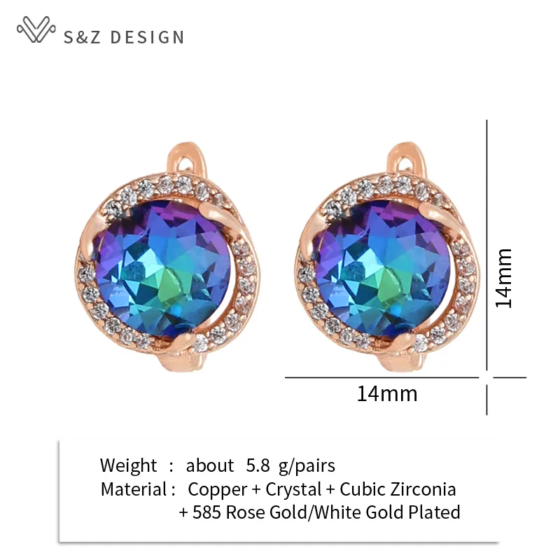 S&Z DESIGN New Fashion Rose Gold Color Round Crystal Dangle Earrings Cubic Zirconia Eardrop For Women Wedding Elegant Jewelry
