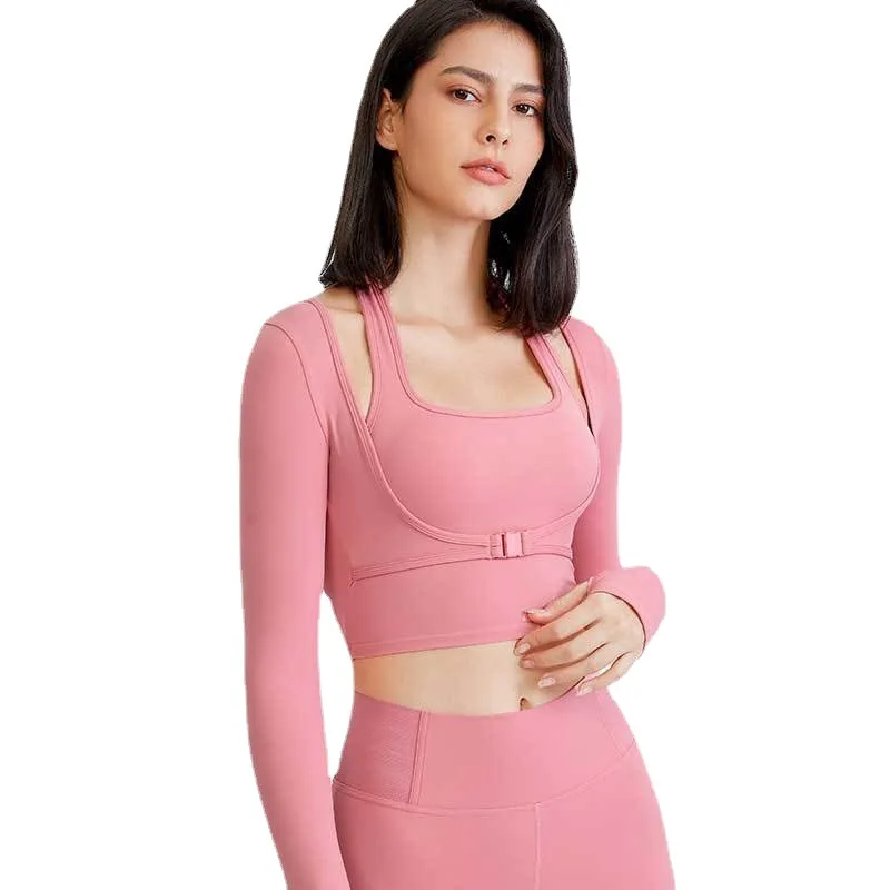 Sexy Long Sleeve Sport T-shirt sports t shirt sports shirt Women 2 In 1 Crop Top Fitness Workout Yoga Jersey Gym Cropped Shirts