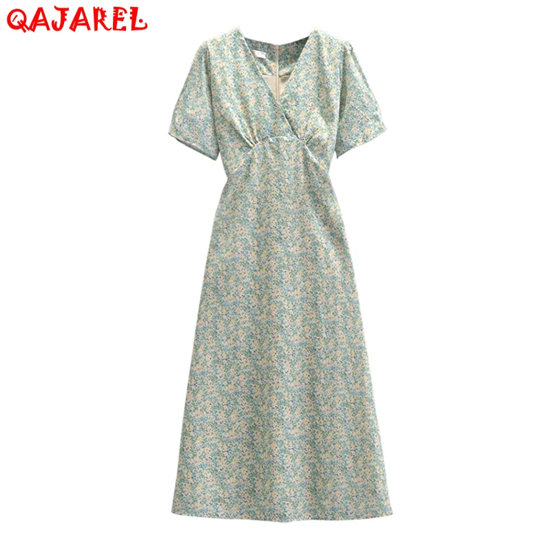 

Female New Fashion Floral Chiffon Light Midi Dresses Summer Boho Short Sleeve Beach Sundress 2024 Vintage Bodycon Party Vestidos