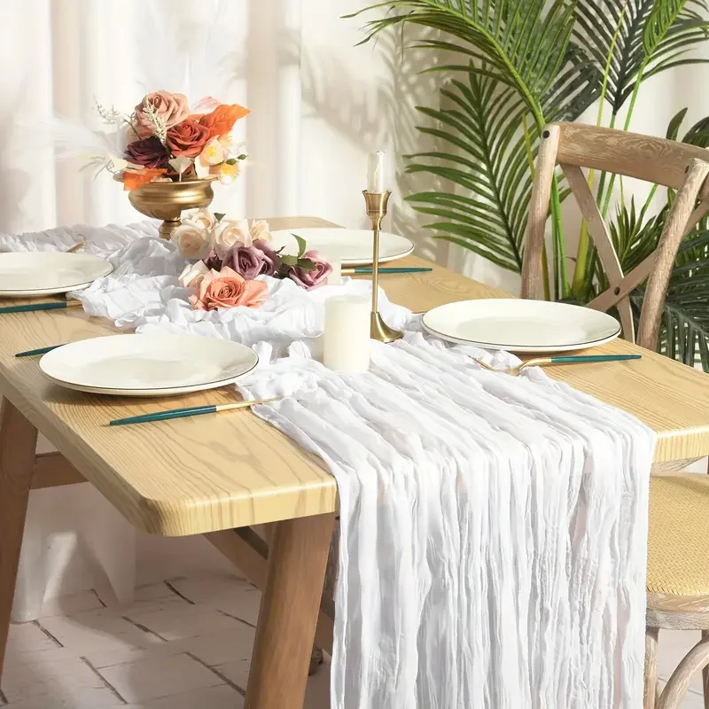 6PCS Gauze Table Runner Wedding Semi-Sheer Vintage Cheesecloth Dining Party Christmas Banquet Arches Cake Wholesale Table Decor 5