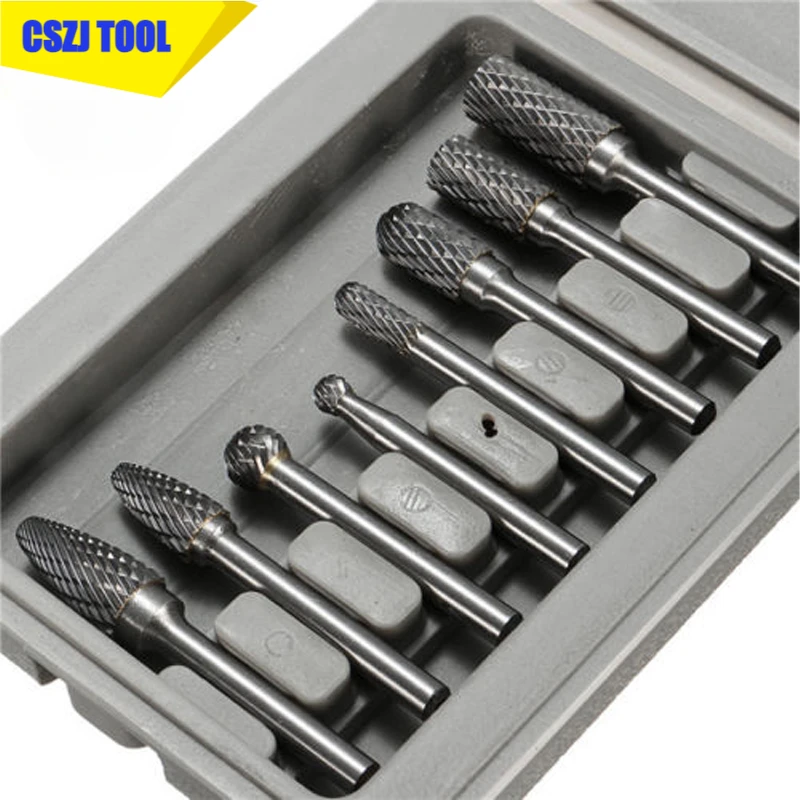 

CSZJ 8pcs Set Double Cut Carbide Rotary Burrs Bit CNC Engraving 1/4" (6mm) Shank Tungsten Carbide Burr Bits