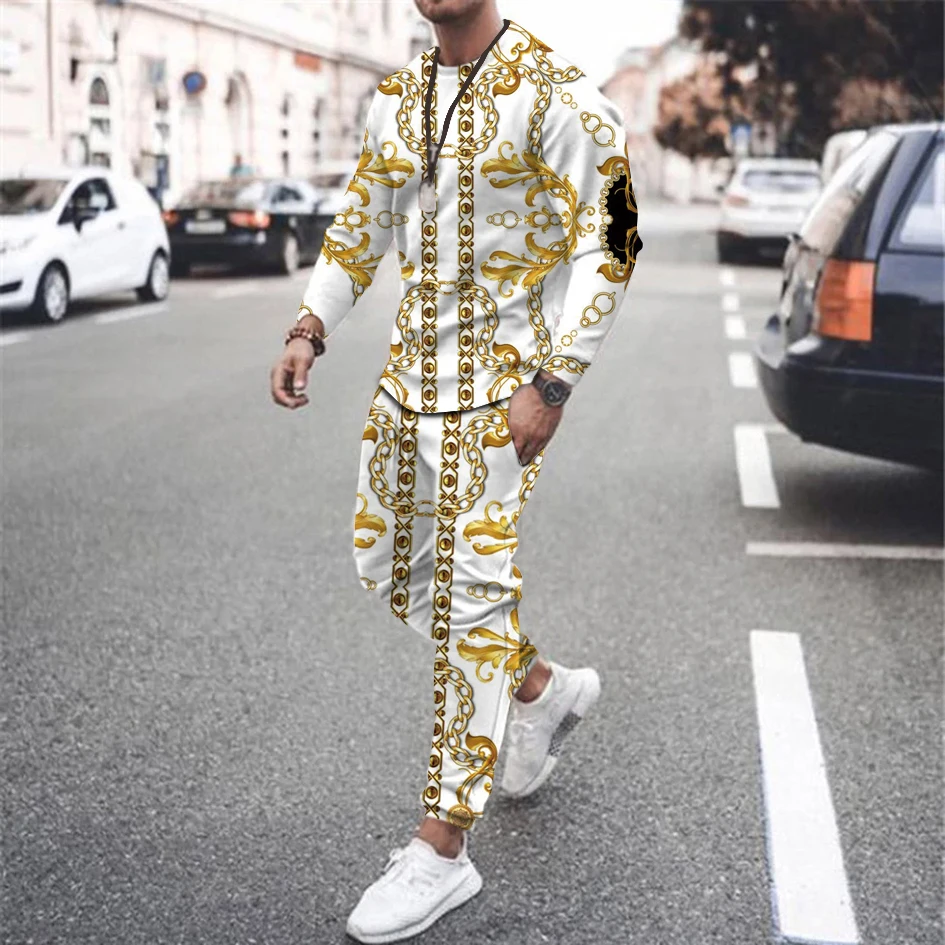 Men Autumn Tracksuit Long Sleeve T Shirt+Sweatpants Suit Streetwear Vintage Sweatshirt Oversized 2023 Men Clothing 2 Piece Sets