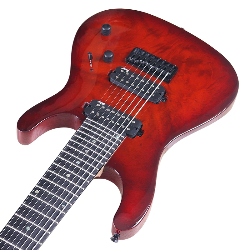 Tree Burl Top 8 String Electric Guitar Okoume Wood Body 39 Inch 7 String 24 Frets Electric Guitarra 5 Piece Of Combine Neck acoustic electric guitar,acoustic guitar,headless electric guitar,classical guitar,electric bass guitar