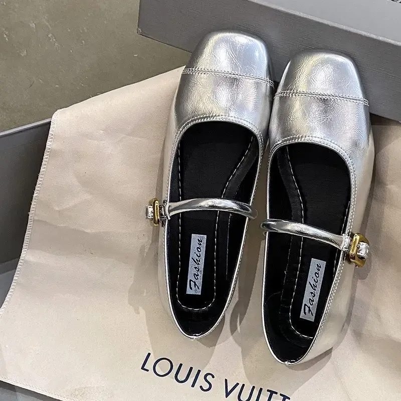 Women's Comfortable Spring Shoes Korean Style Mary Jane Flat Bottom Casual Tennis Shoes Soft Sole Round Toe Adult Footwear