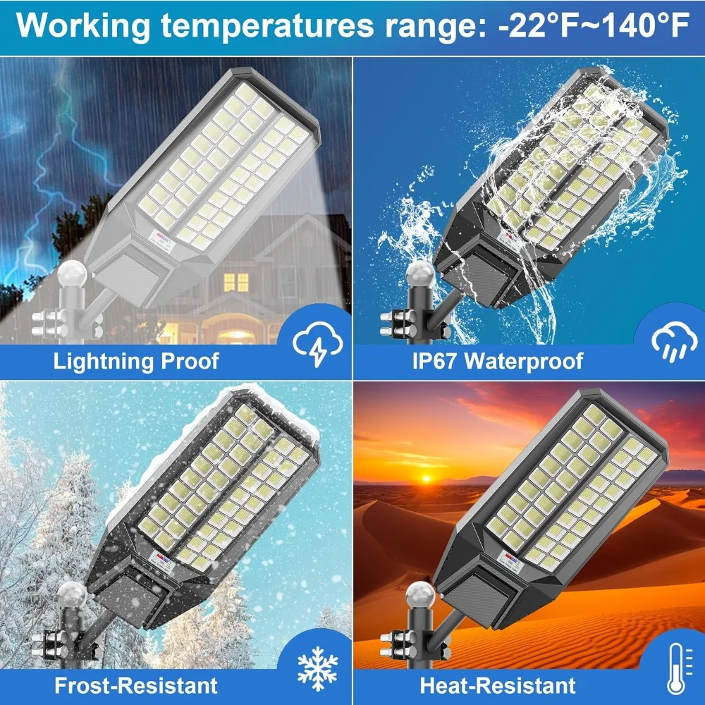 2-pack 8000w solar street light - 600000 lumens, dusk-to-dawn, waterproof, ideal for commercial & outdoor parking lots - energy- 3