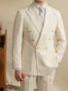 Gentry Men's Linen Blended Casual Double-breasted Suit Retro Commuter Slim-fit Six-button One-suit 3