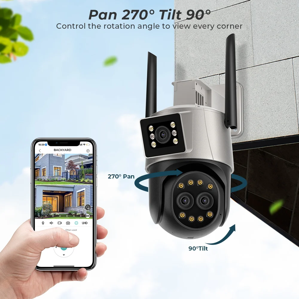 IP Camera 6K 12MP HD WiFi Outdoor Camera 8x Zoom Three Lens Dual Screen Smart Home Security PTZ Camera Video Surveillance iCSee 3