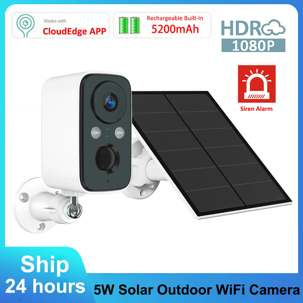 

5W Solar Panel 1080P Outdoor Rechargeable Battery Motion Alert Siren Strobe Light Security Protection CCTV CloudEdge APP Camera