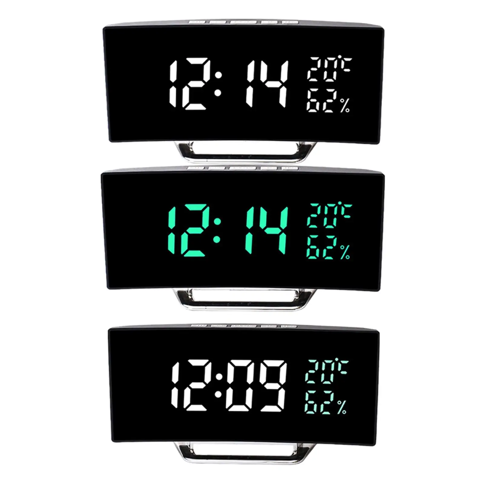

LED Digital Alarm Clock Snooze Function Curved Screen Temperature Humidity