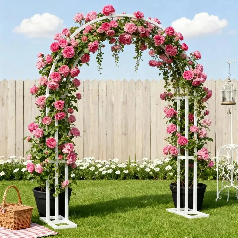 Large White Wedding Arch Stand: 3-Layer Garden Backdrop Metal Frame 200X60X260...- — view 5