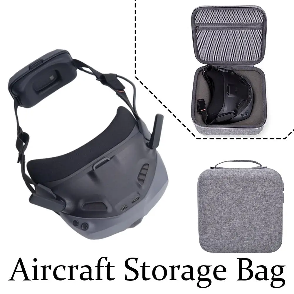 Étui de protection rigide pour lunettes FPV DJI N3 posé sur une table, avec fermeture à glissière et poignée de transport.