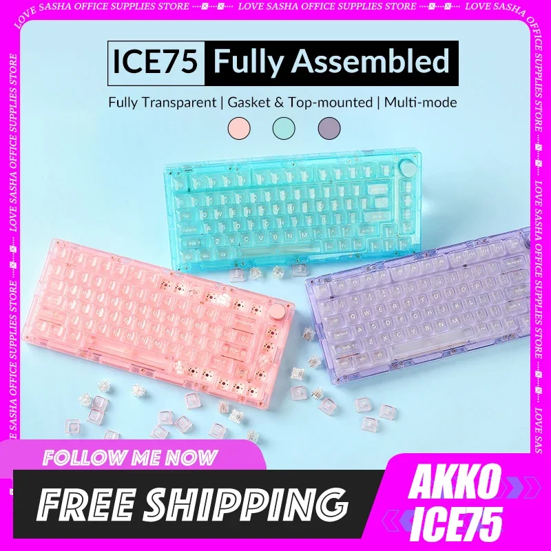 

Monsgeek Ice75 Keyboard Fully Transparent keyboards Mechanical Rgb Hot-Swap Customized 1000hz Gaming Keyboard For Win Mac