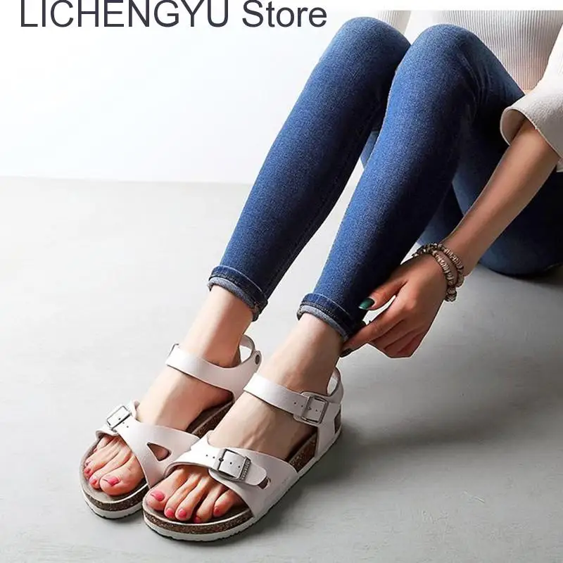 

New Summer Beach Cork Sandals Casual Women Outside Non-slip Double Buckle Sandalias Shoe