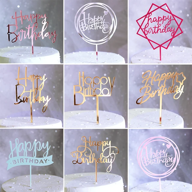 HAPPY BIRTHDAY GOLD MIRROR ACRYLIC CAKE TOPPER