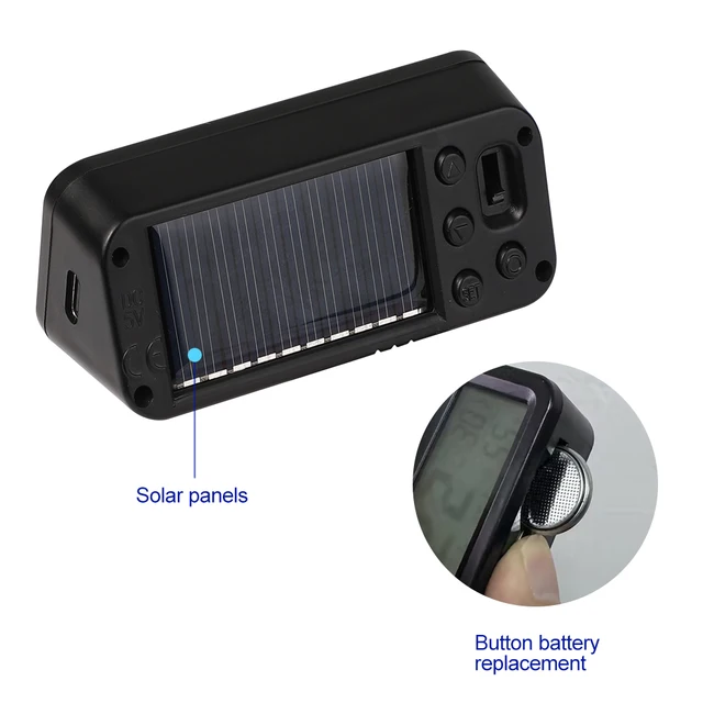 Solar Car Digital Clock Date Week Temperature Humidity LCD Backlit Display for Dashboard Car Clock Automobiles Internal Stick-On 6