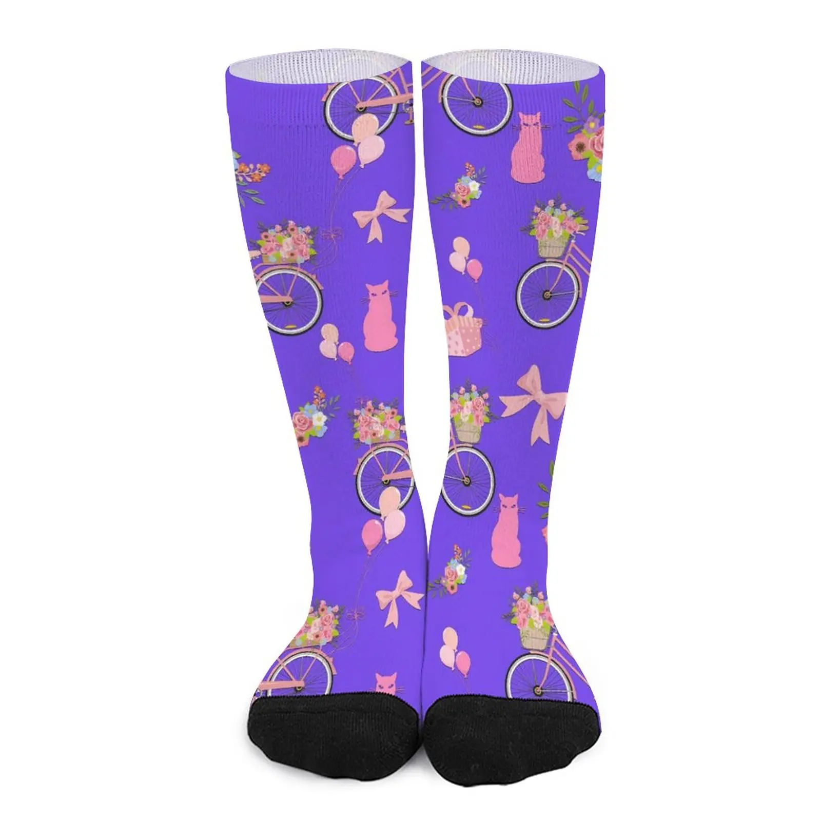 

Велосипедные носки с принтом, Элегантные чулки с розовыми кошками, мягкие носки для бега унисекс, весенние нескользящие носки с рисунком